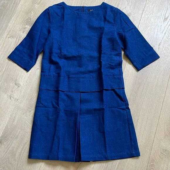 NWOT A.P.C. Denim Dress with Skirt Pleat. Size 34.